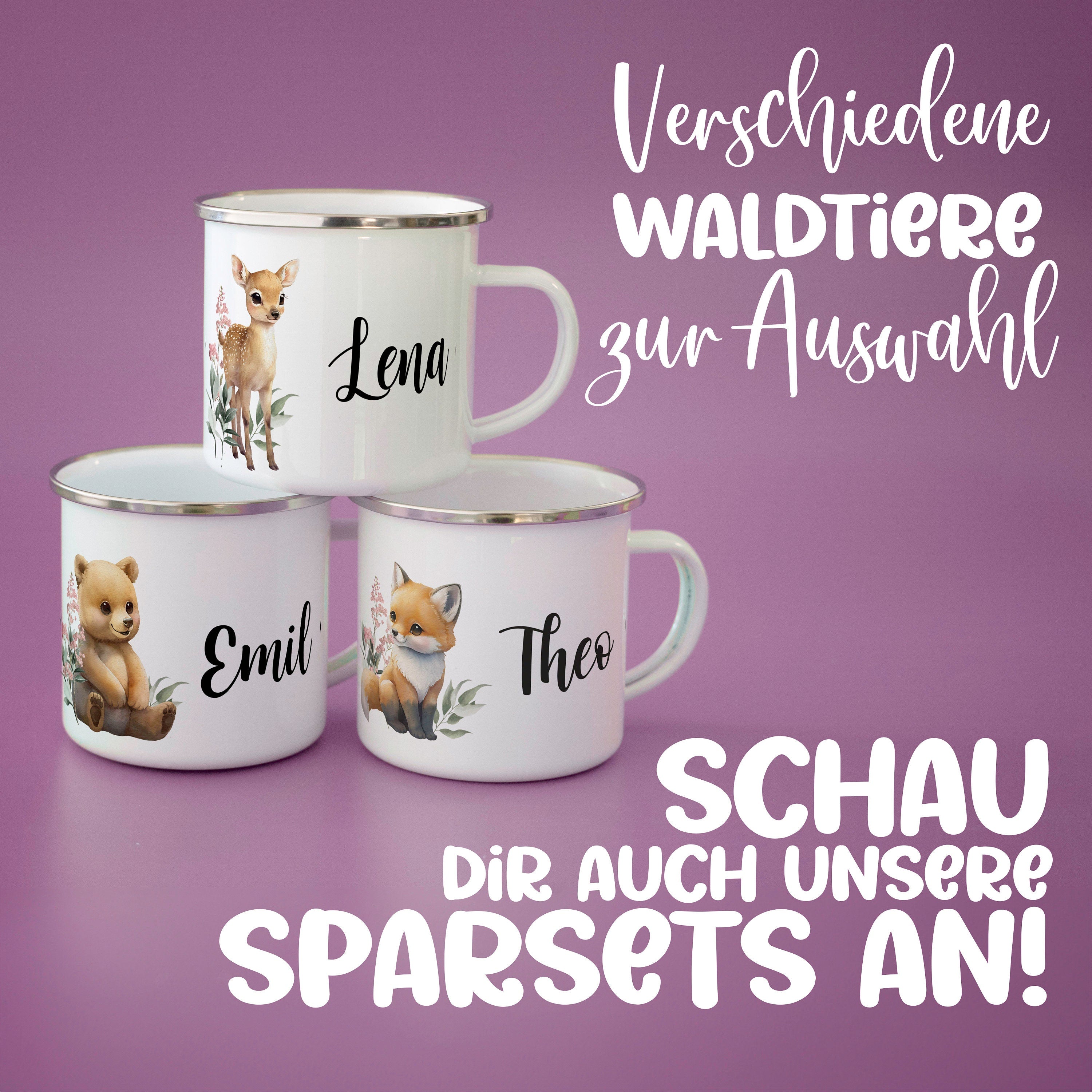 Emaille Tasse personalisiert, Personalisierte Tasse, Kindertasse, Becher personalisiert