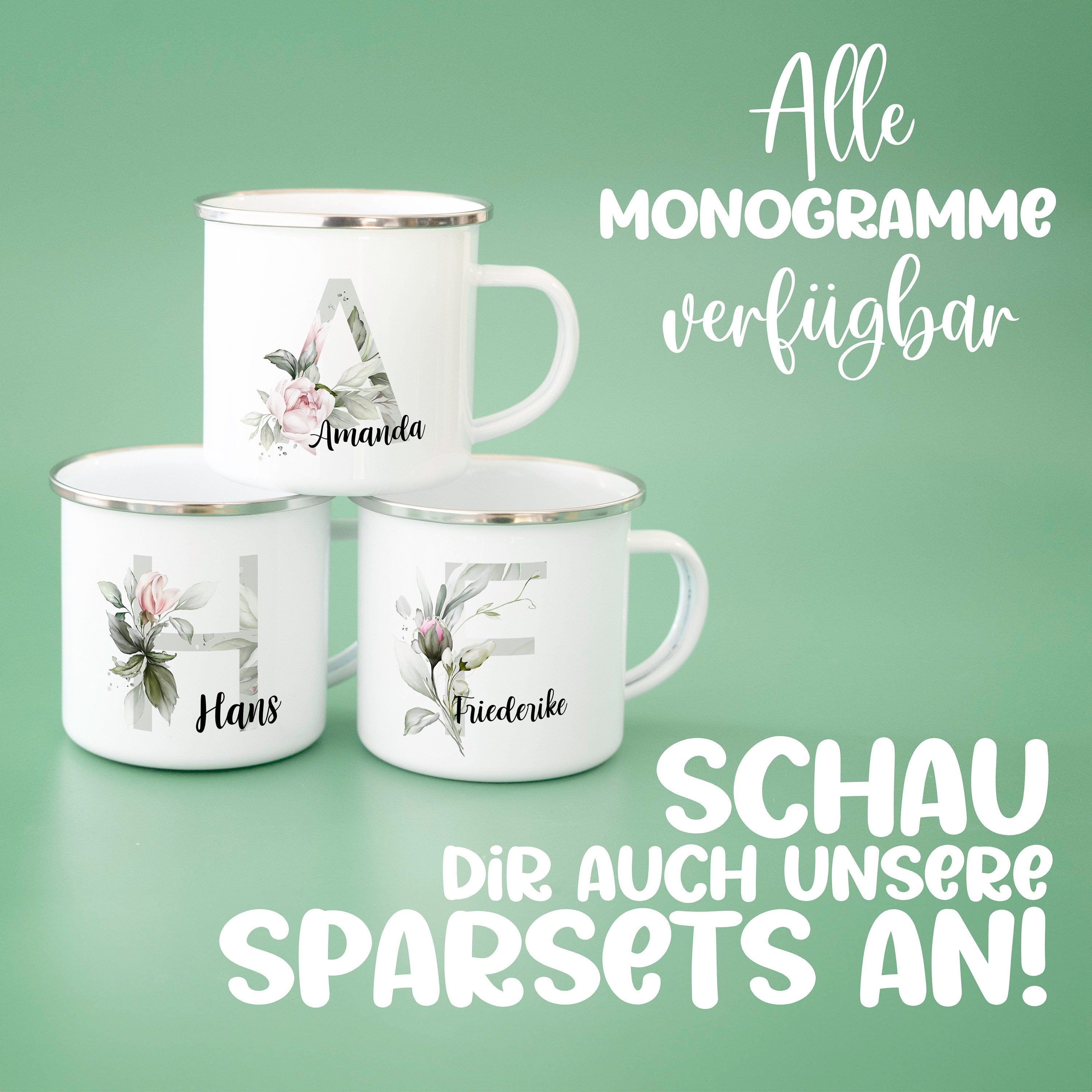 Emaille Tasse personalisiert, Personalisierte Tasse, Tasse mit Monogramm, Geschenk für Oma Geschenkidee , Perfekte Geschenk für Weihnachten