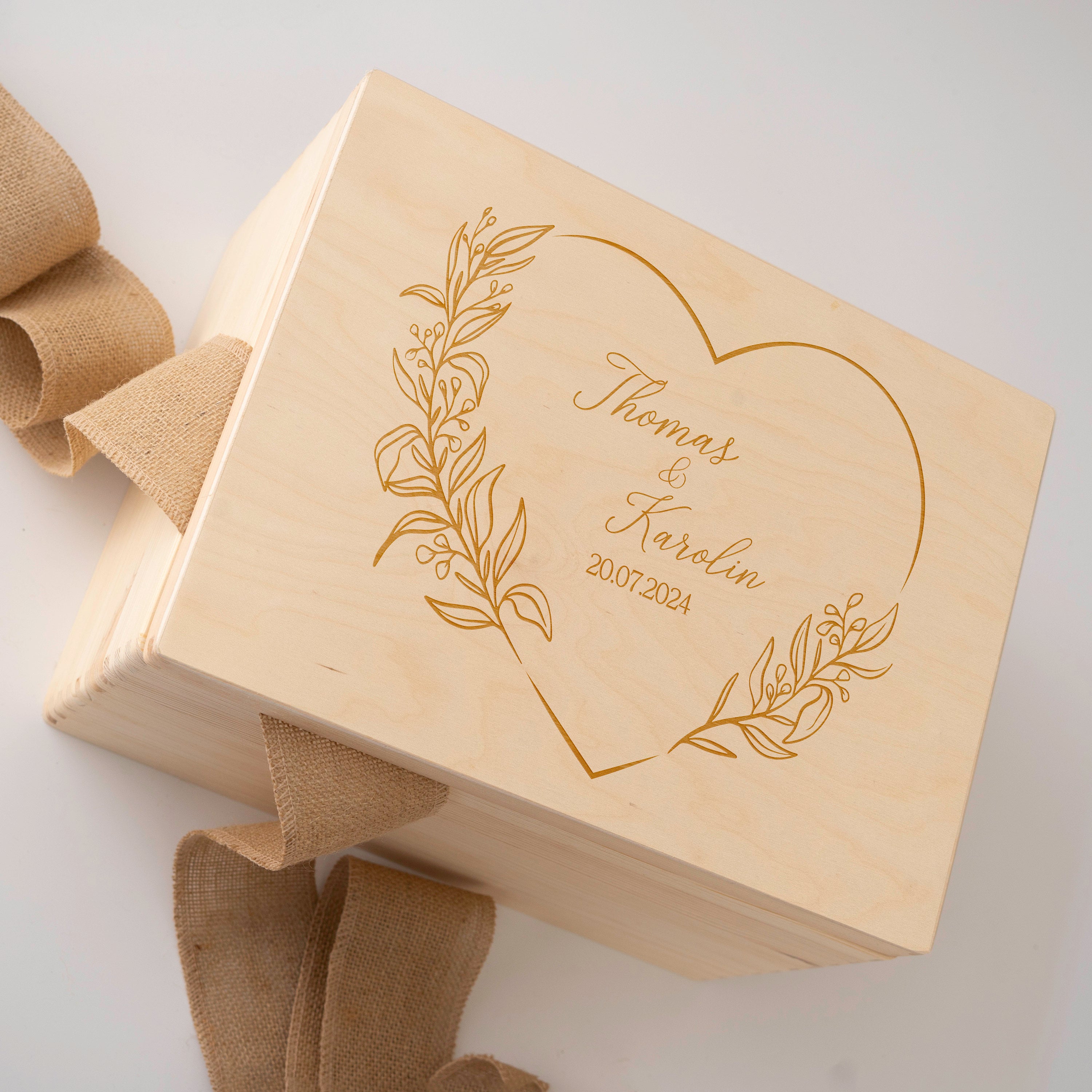 Erinnerungskiste Hochzeit Personalisiert - Hochzeitsgeschenk | Erinnerungskiste Holzkiste personalisiert Blumenkranz| Andenken Brautpaar