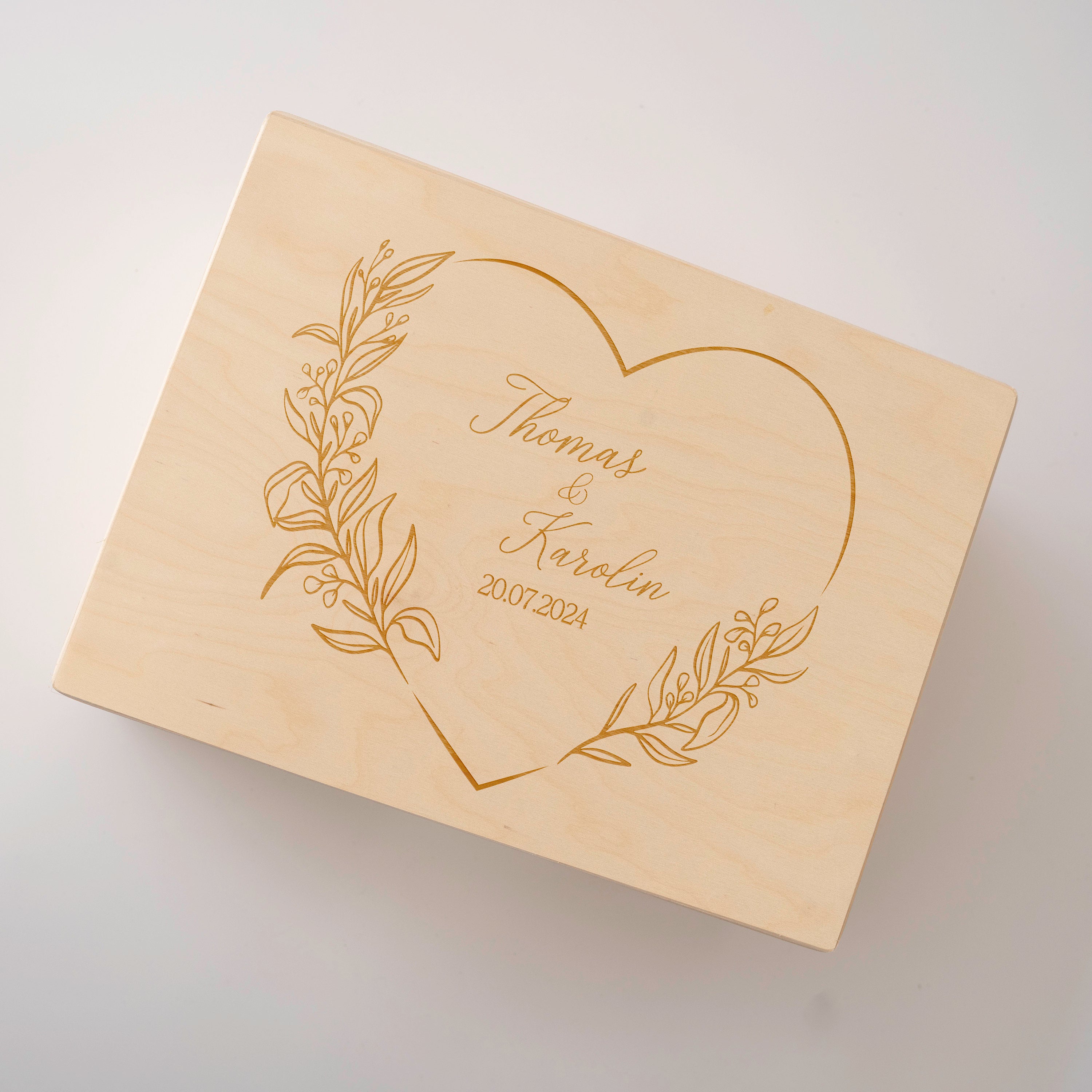 Erinnerungskiste Hochzeit Personalisiert - Hochzeitsgeschenk | Erinnerungskiste Holzkiste personalisiert Blumenkranz| Andenken Brautpaar