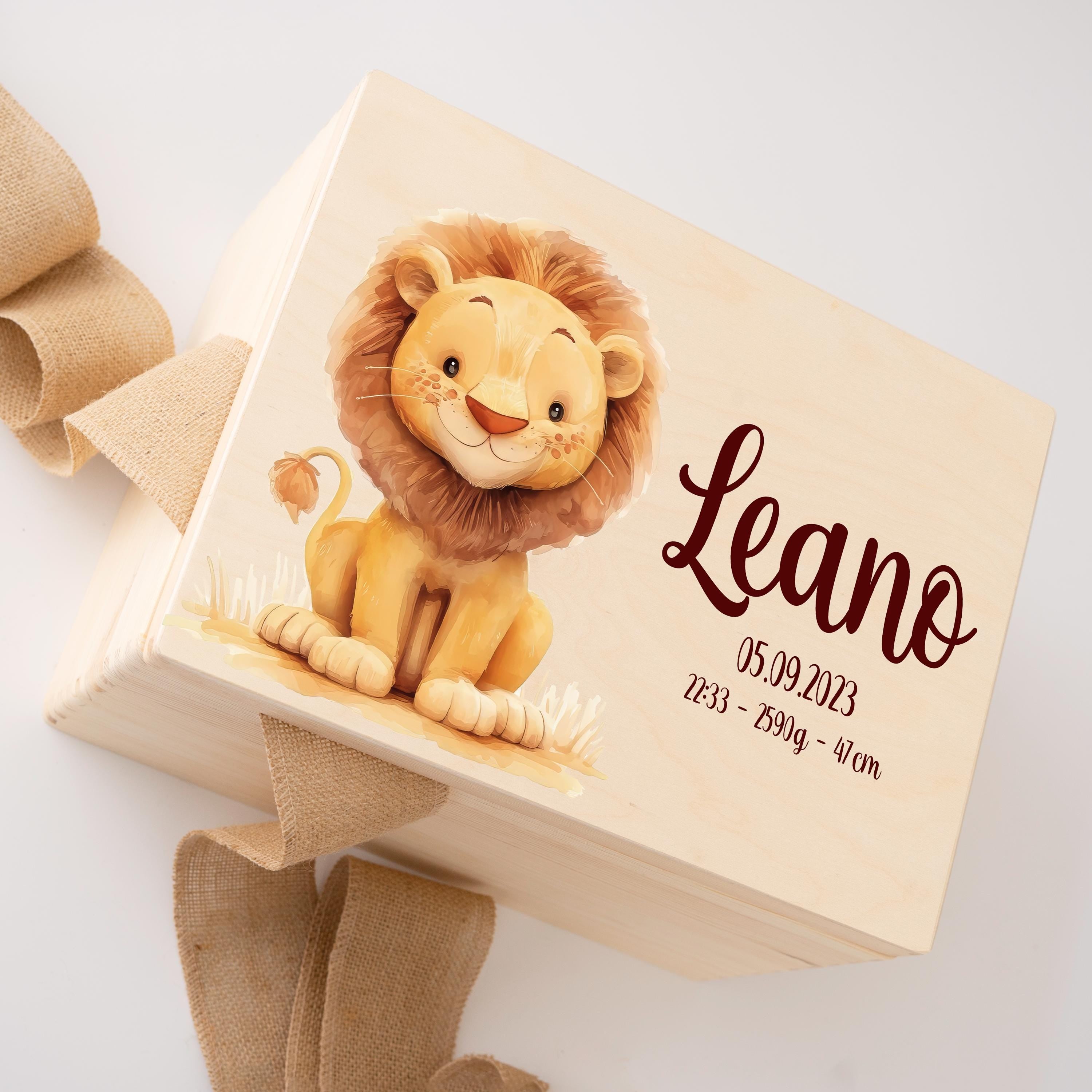 Erinnerungskiste Baby Löwe, Erinnerungskiste, Erinnerungskiste Kinder, Babygeschenke, Holzkiste personalisiert, Baby Erinnerungsbox