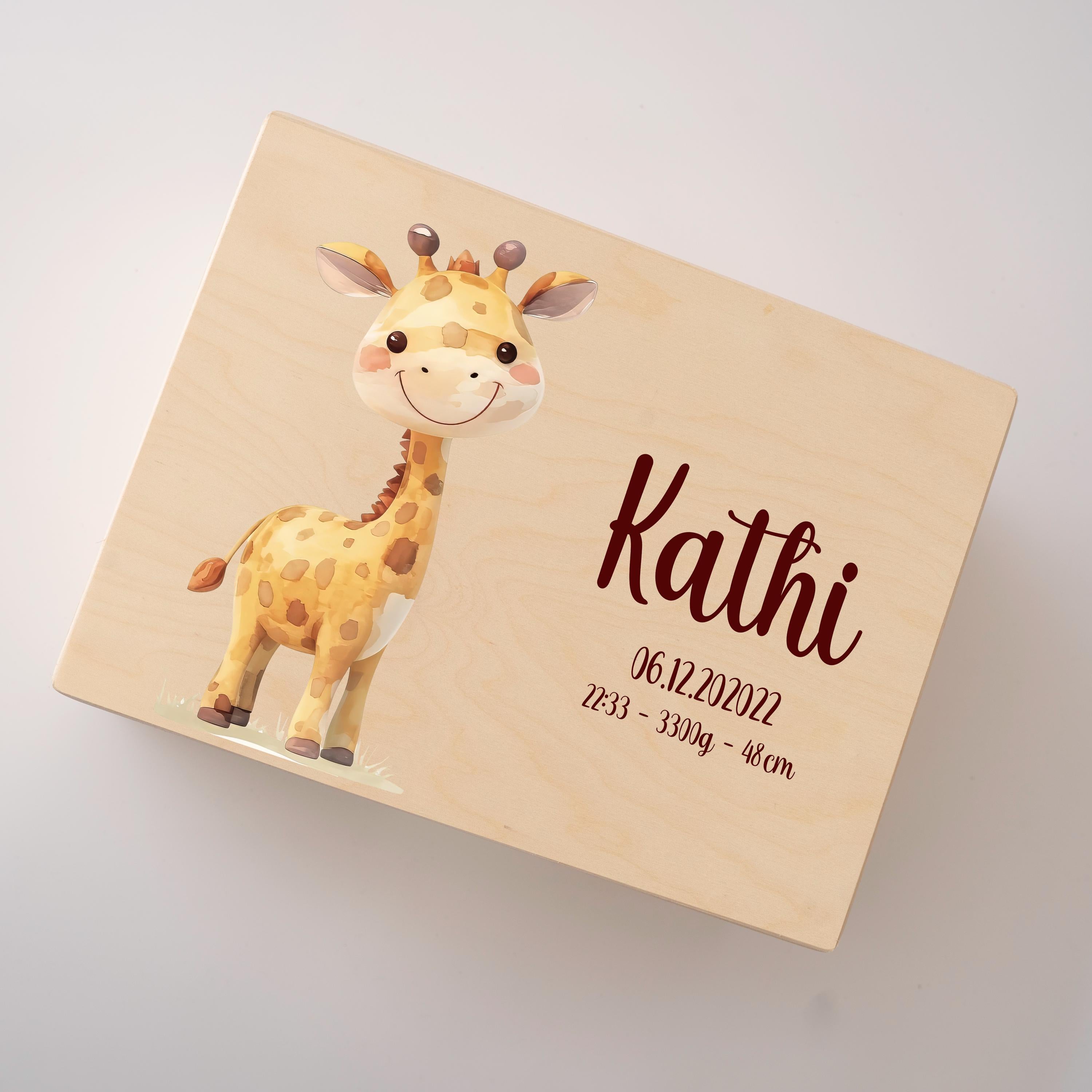 Erinnerungskiste Baby Giraffe, Erinnerungskiste, Erinnerungskiste Kinder, Babygeschenke, Holzkiste personalisiert, Baby Erinnerungsbox