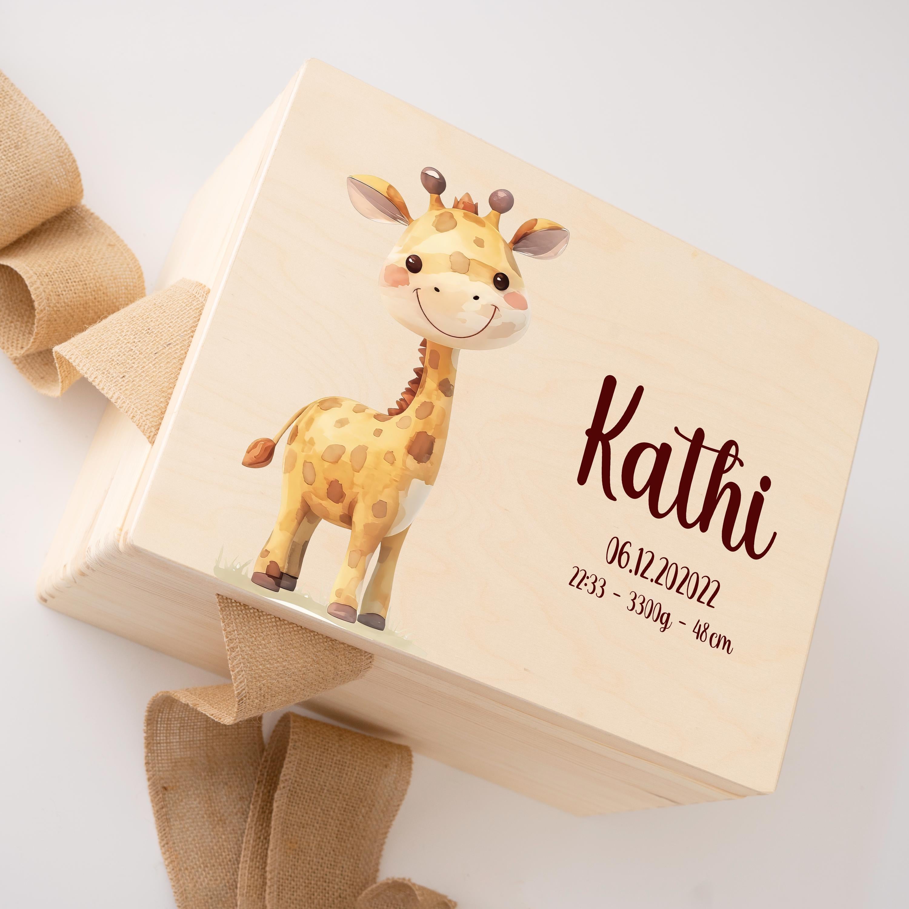 Erinnerungskiste Baby Giraffe, Erinnerungskiste, Erinnerungskiste Kinder, Babygeschenke, Holzkiste personalisiert, Baby Erinnerungsbox