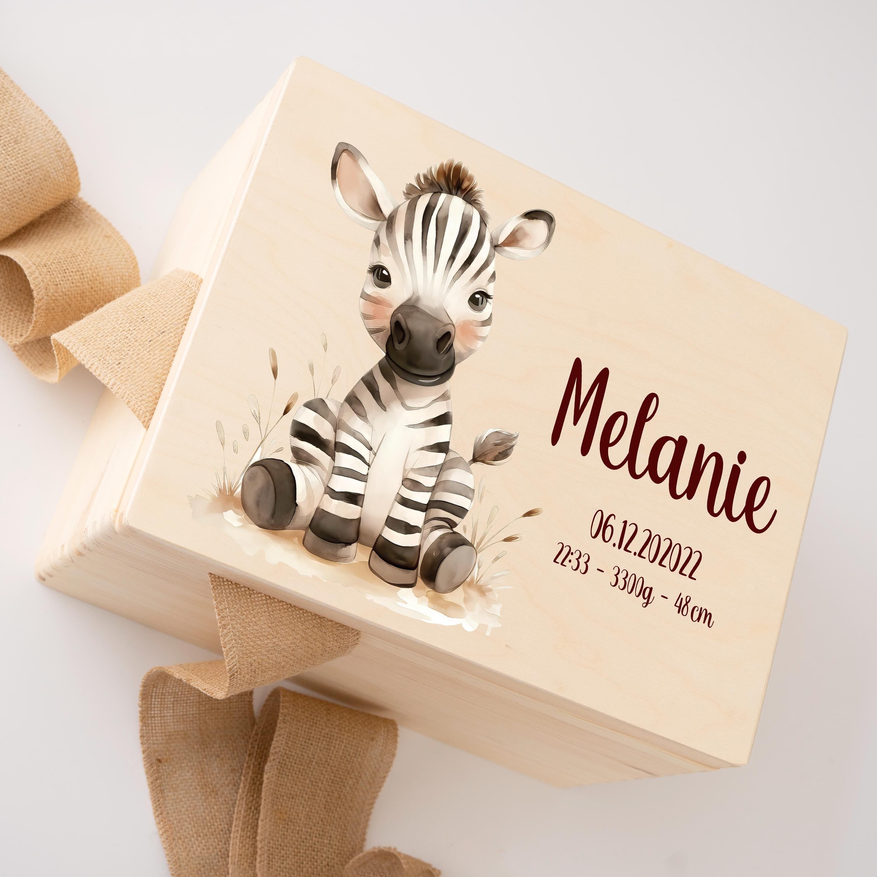 Erinnerungskiste Baby Zebra, Erinnerungskiste, Erinnerungskiste Kinder, Babygeschenke, Holzkiste personalisiert, Baby Erinnerungsbox