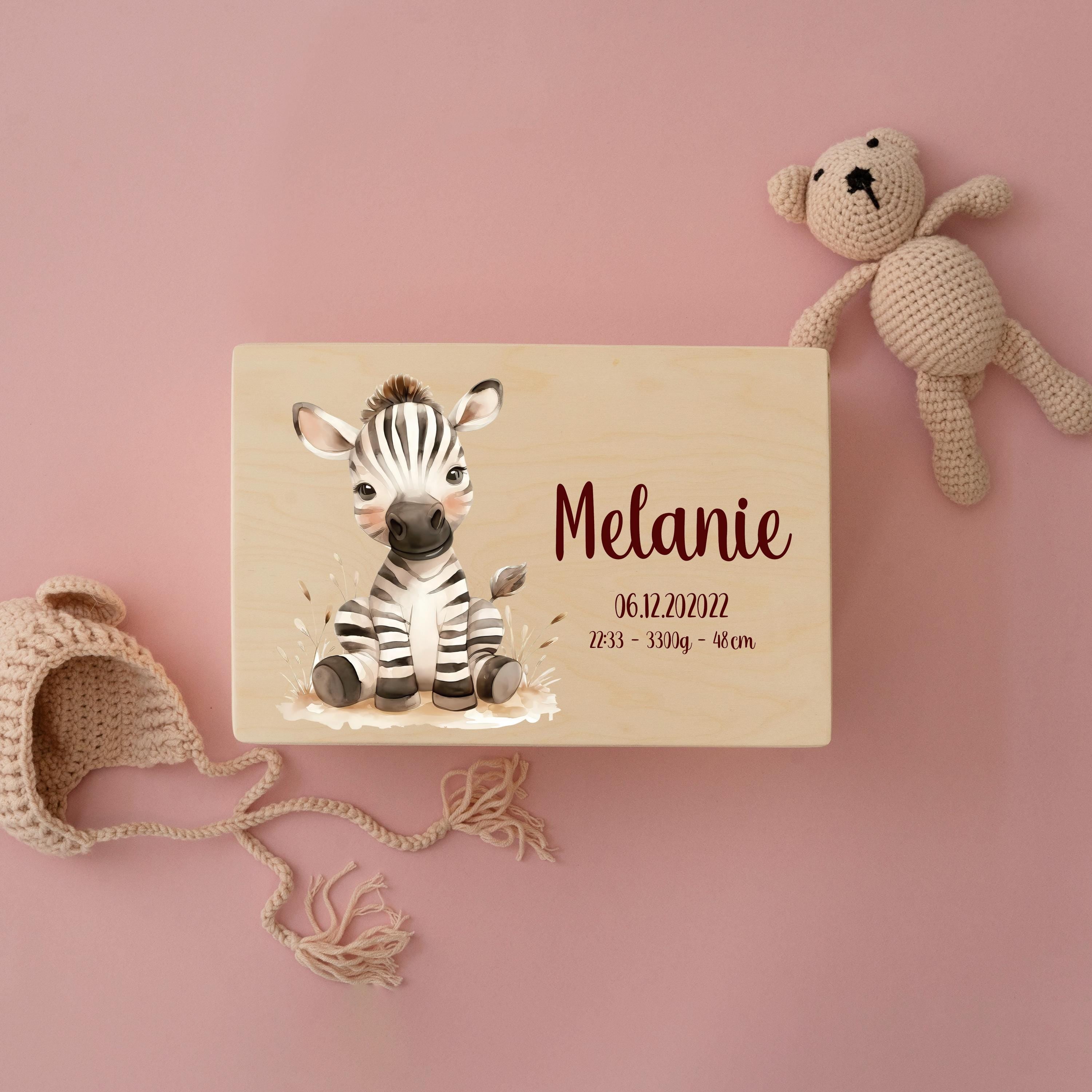 Erinnerungskiste Baby Zebra, Erinnerungskiste, Erinnerungskiste Kinder, Babygeschenke, Holzkiste personalisiert, Baby Erinnerungsbox