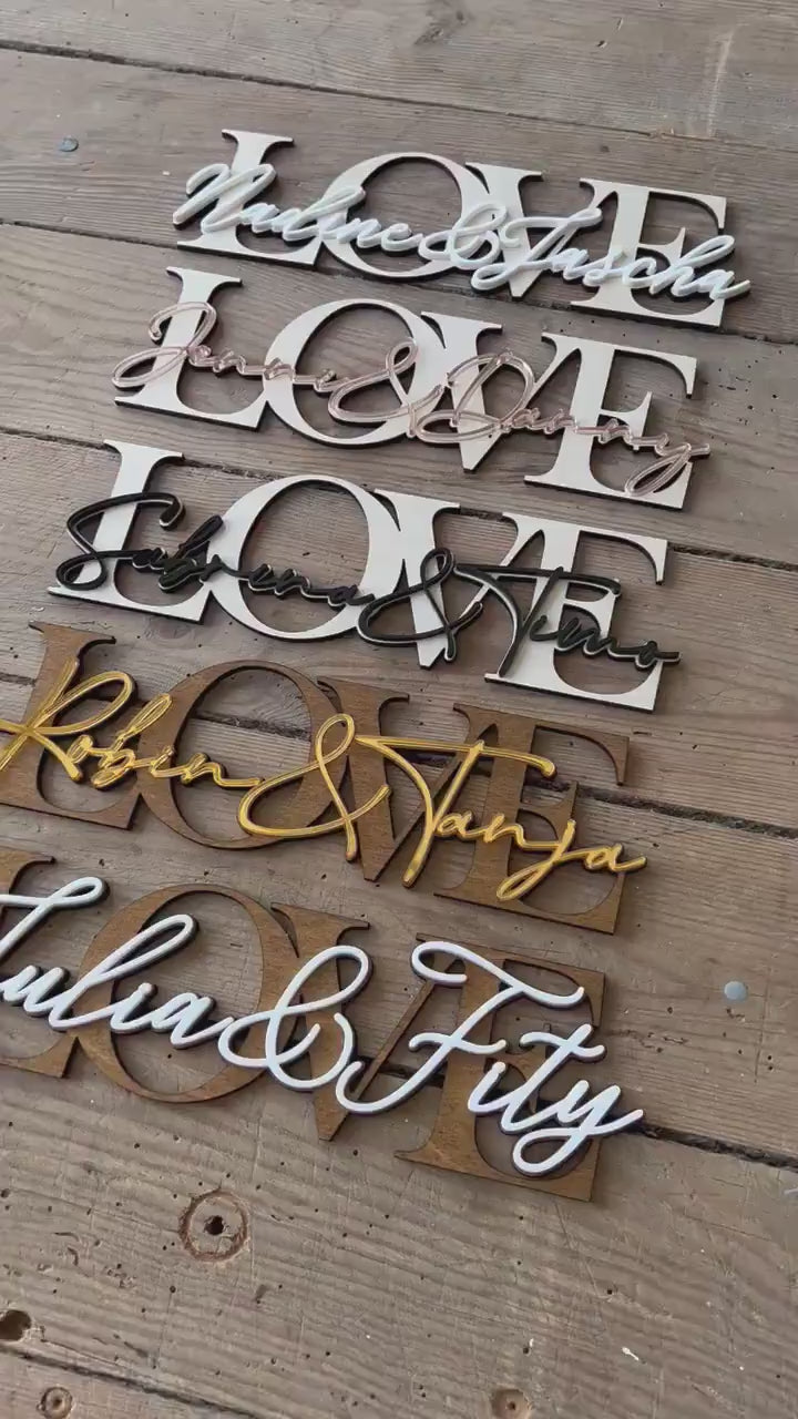 Personalisierter Schriftzug LOVE oder FAMILY mit Wunschnamen | Valentinstag Geschenk Hochzeit Hochzeitsgeschenk Weihnachtsgeschenk für paare