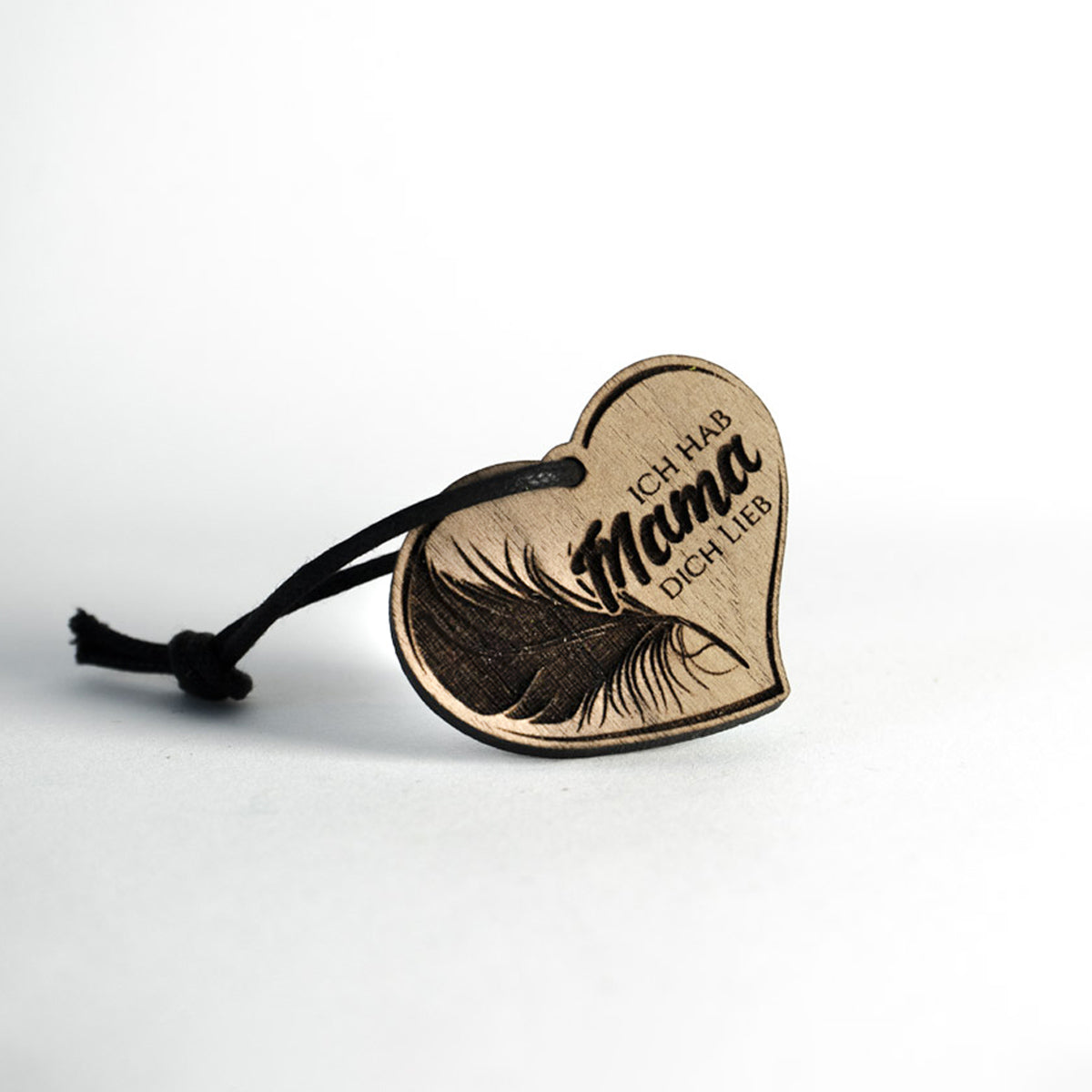 Schlüsselanhänger "Ich hab dich lieb Mama" | Herz mit Feder aus Holz