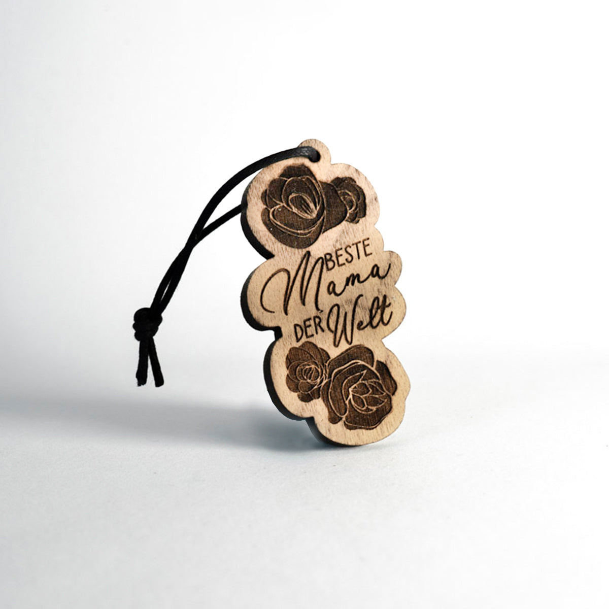 Schlüsselanhänger "Beste Mama der Welt mit Rosen Dunkel" aus Holz