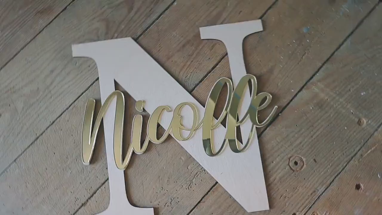 Monogram mit Wunschnamen Namensschild Türschild Holz & Acryl Kinderzimmer Babyzimmer Baby Junge Mädchen Geschenk Geburt Geburtstag Familien