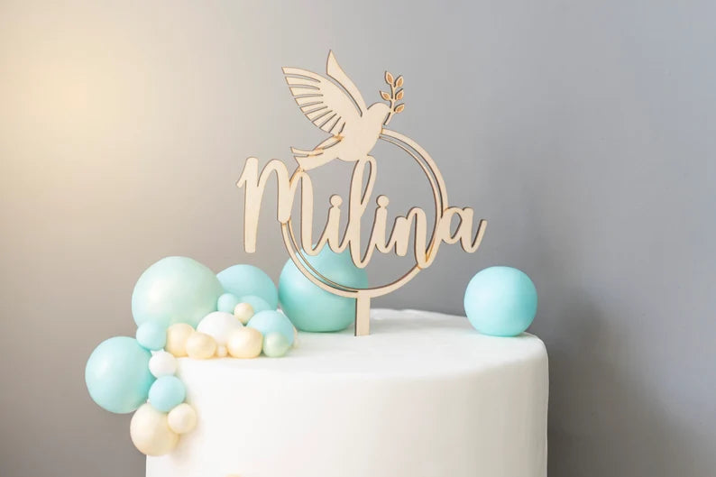 Caketopper - Taufe | Konfirmation | Kommunion mit Wunschnamen | Personalisiert Tortenstecker Cake Tortendeko Dekoration Kuchendek