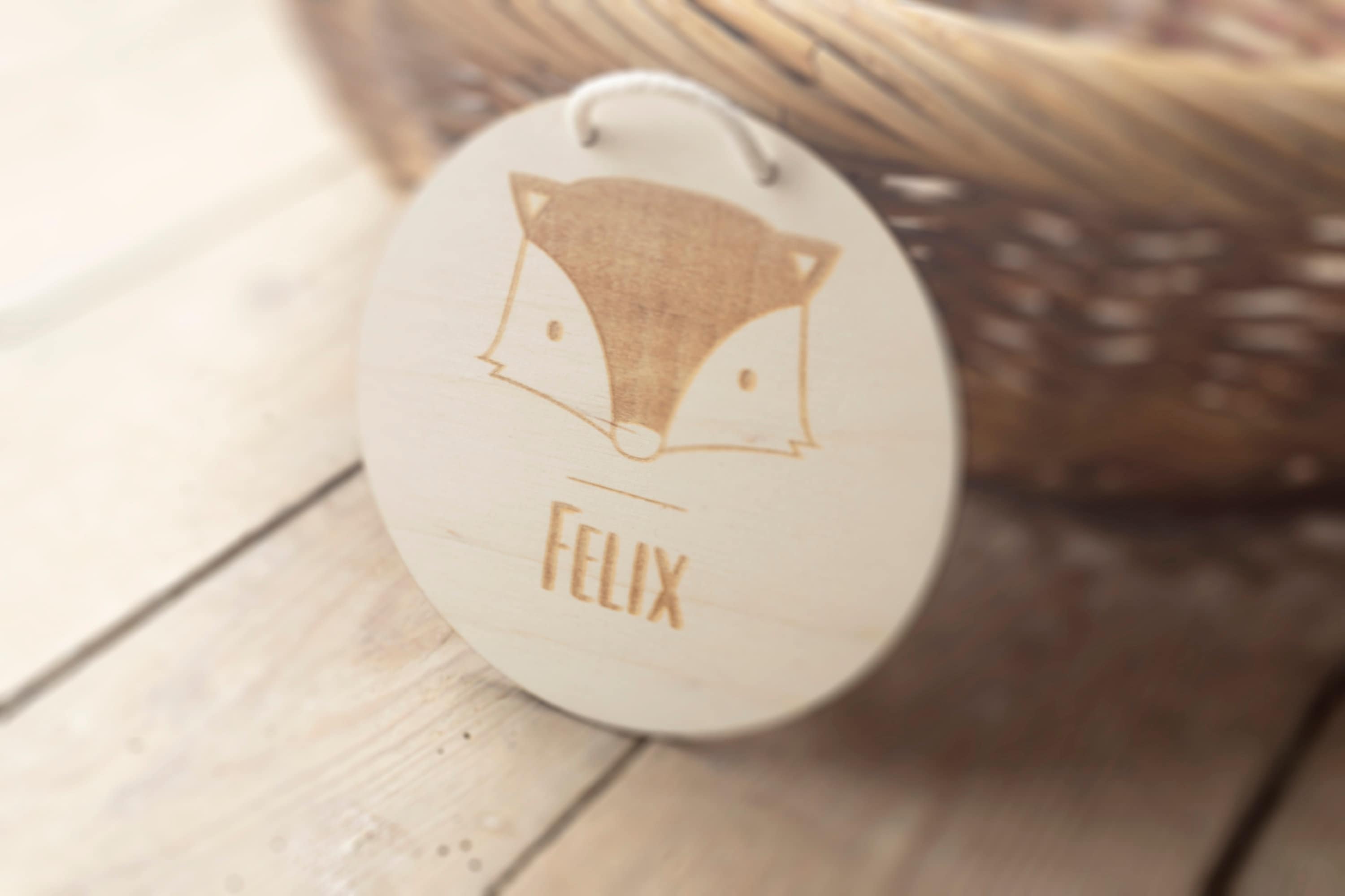 Namensschild Türschild Fuchs Holzschild Kinderzimmer Babyzimmer Baby Junge Mädchen Personalisiert Geschenk Geburt Geburtstag Gravur