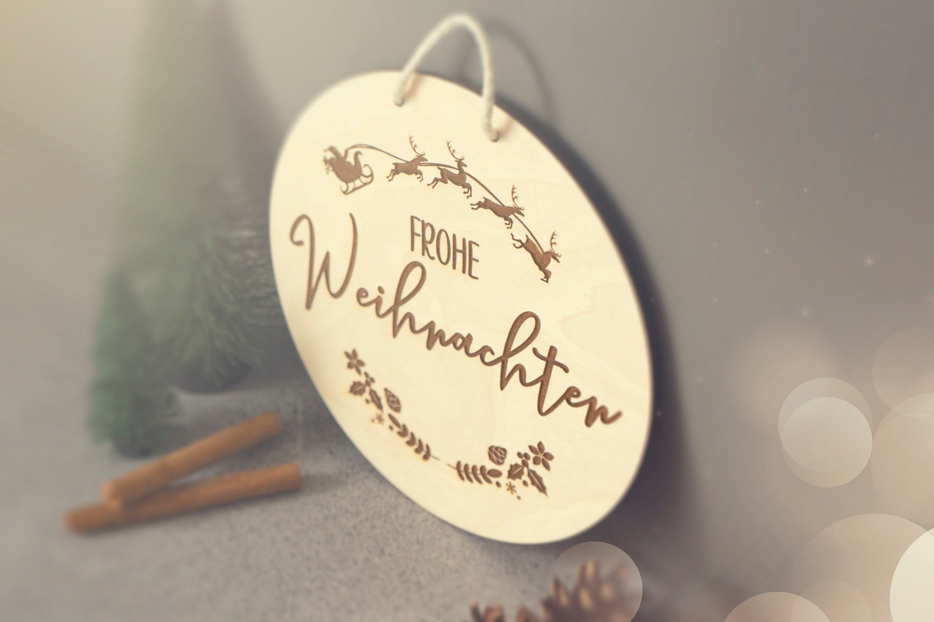 Frohe Weihnachten Schild mit Weihnachtsmann im Schlitten | Türschield | Fensterdeko | Türdeko | Weihnachtsdeko | Advent | Geschenk | V2