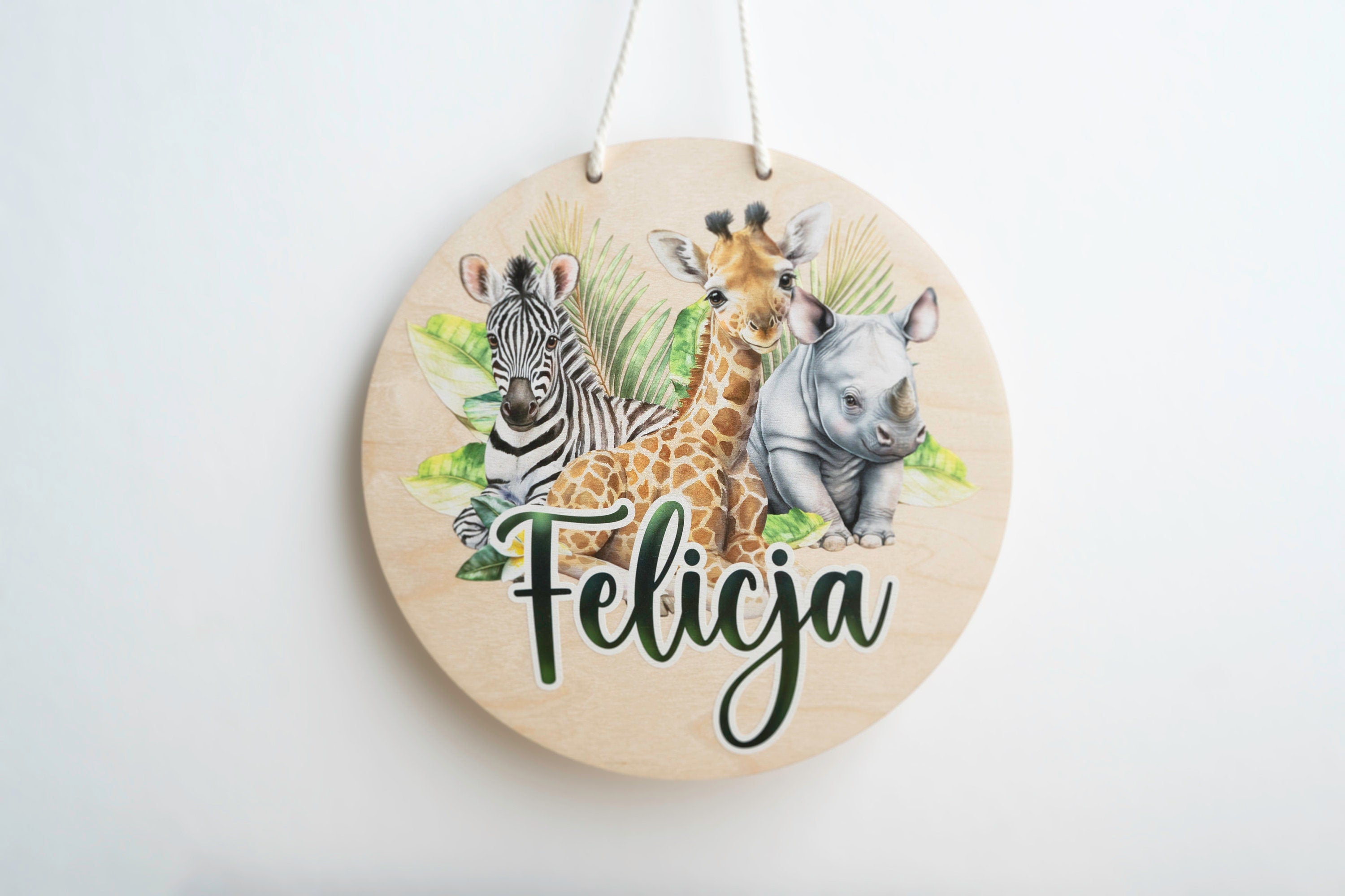 Namensschild Kinderzimmer mit Africa Tieren | Türschild Holzschild Babyzimmer Baby Junge Mädchen Personalisiert Geschenk Geburt Geburtstag