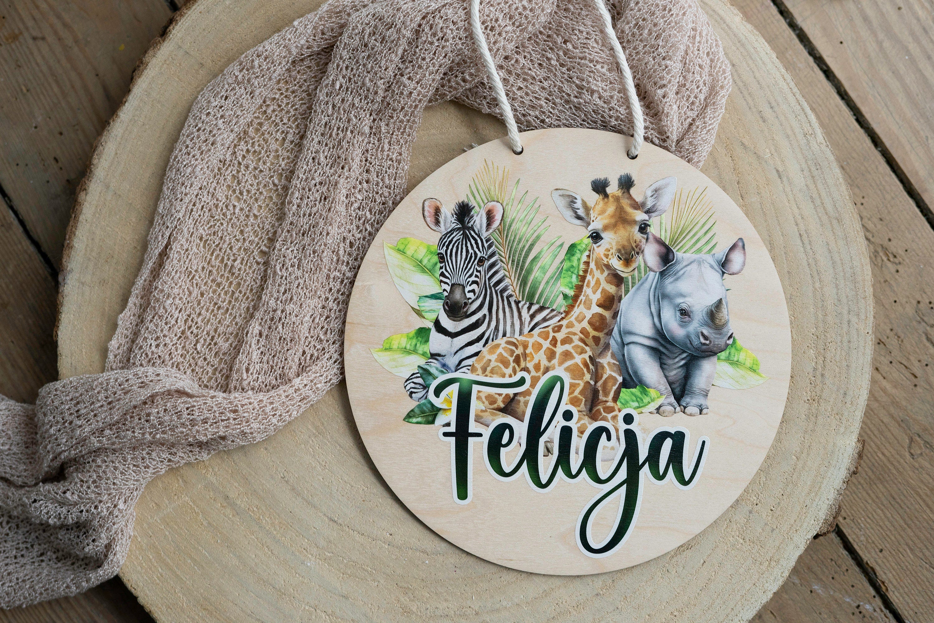 Namensschild Kinderzimmer mit Africa Tieren | Türschild Holzschild Babyzimmer Baby Junge Mädchen Personalisiert Geschenk Geburt Geburtstag