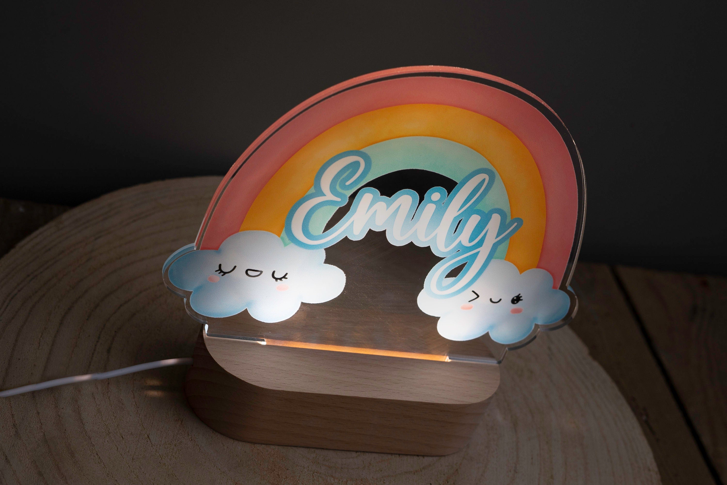 Zauberhafte Regenbogen Acryl-Nachttischlampe für Kinder | Personalisiert
