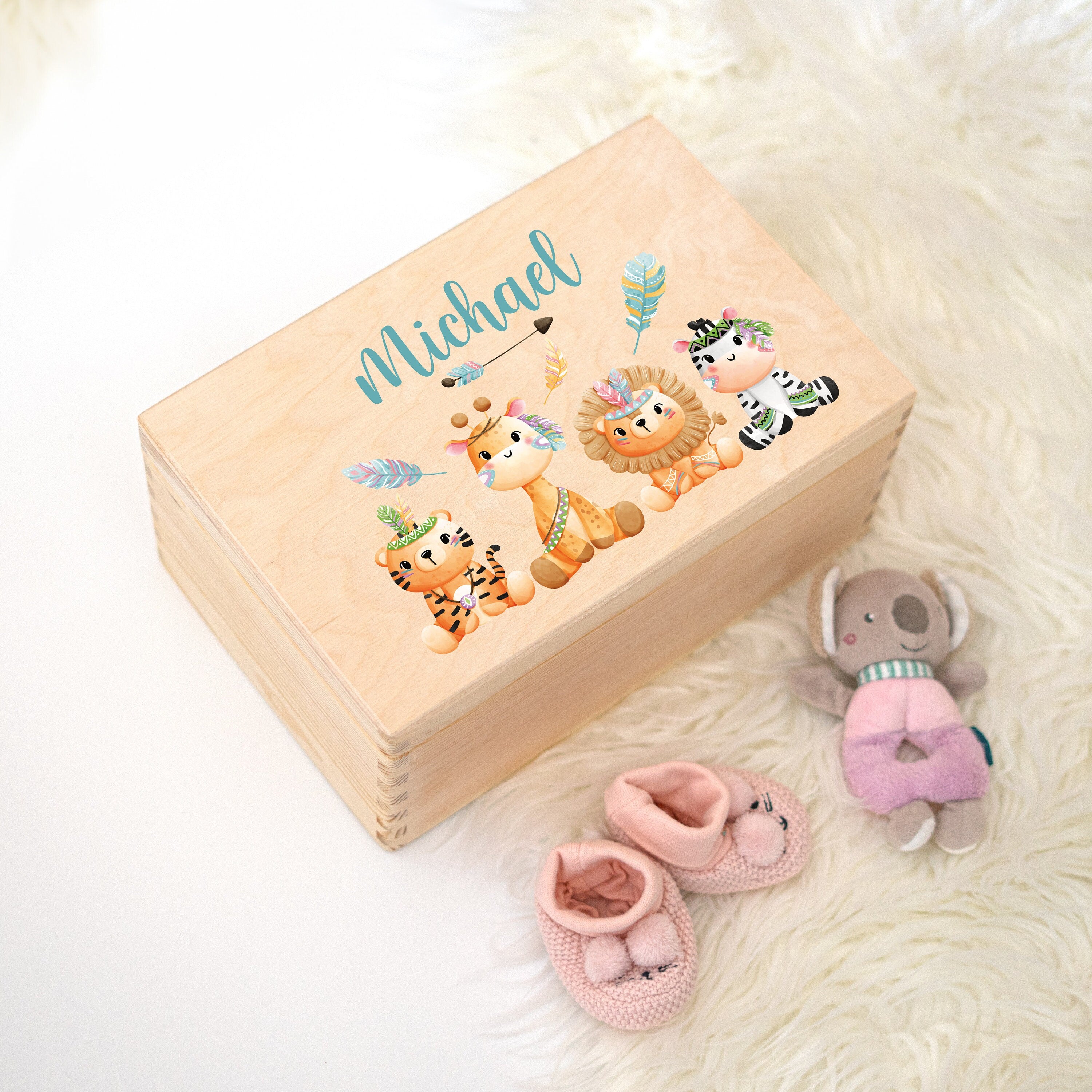 Personalisierte Erinnerungskiste für Babys Boho Taufgeschenk Geburtsgeschenk Weihnachtsgeschenk für Kinder Holzkiste Baby Geschenk